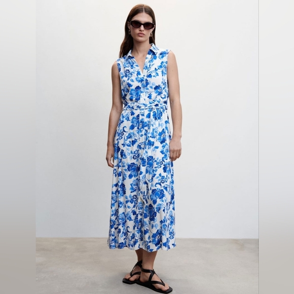 Mango Blue & White Floral Sleeveless Maxi Dress – Size Small (US 4) - Picture 1 of 7